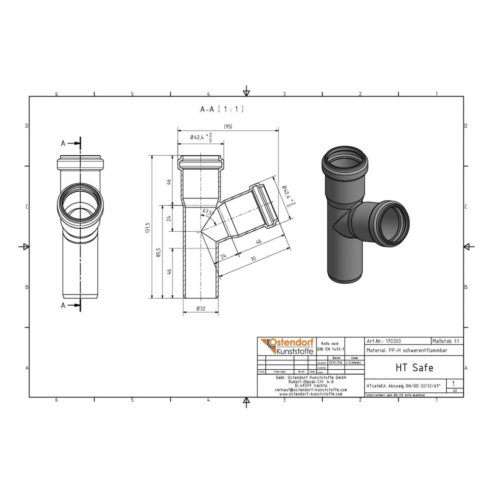 HTsafeEA odbočka DN/OD 32/32 67 stupňů-1