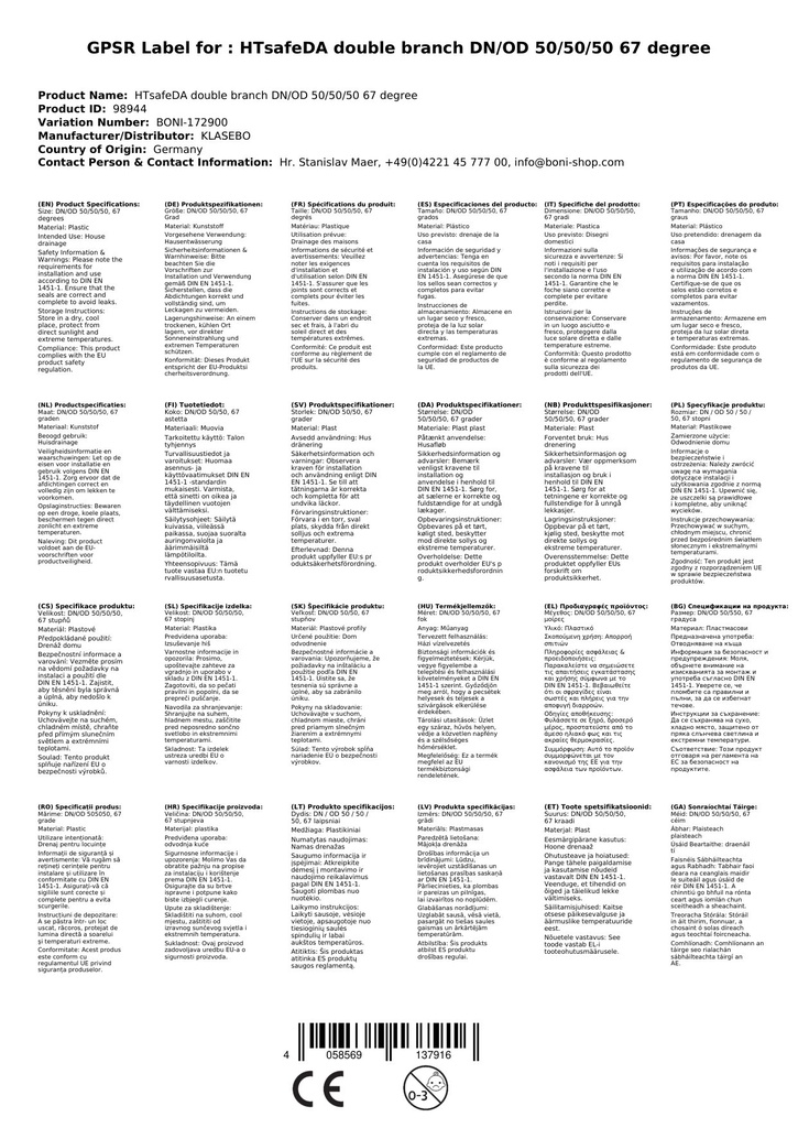 HTsafeDA Dvojitá odbočka DN/OD 50/50/50 67 Stupňů-2