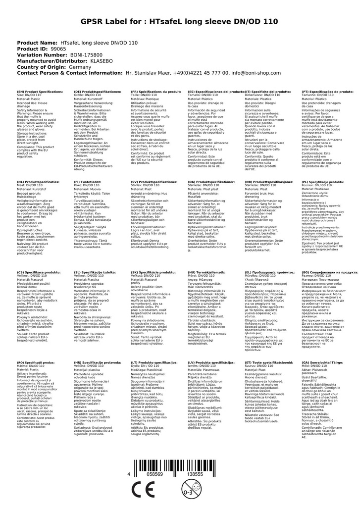 HTsafeL Dlouhá objímka DN/OD 110-2