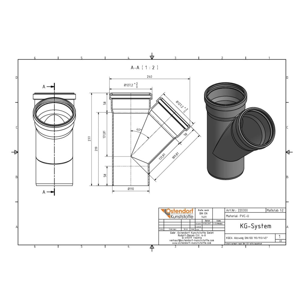 KGEA odbočka DN/OD 110/110 45 stupňů-1