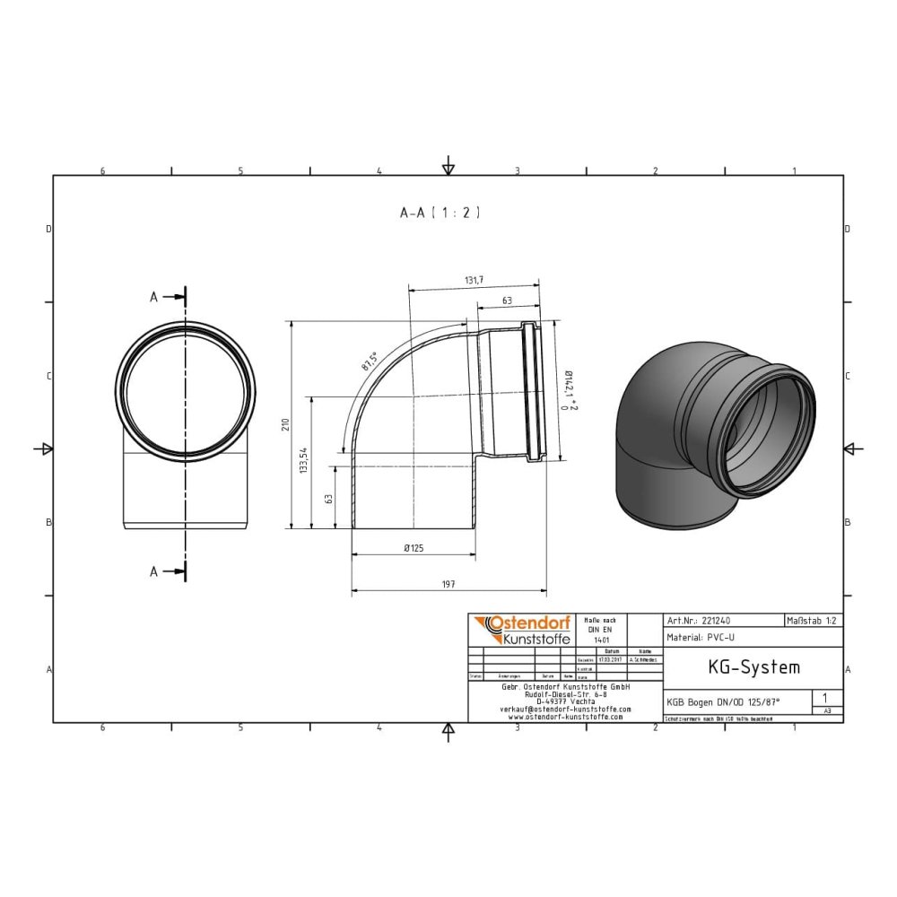 KGEA odbočka DN/OD 125/125 45 stupňů-1