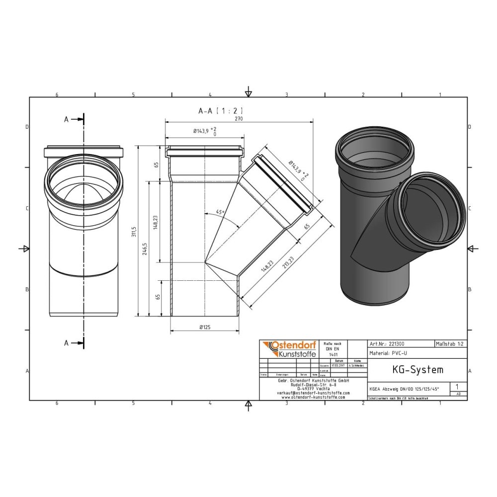 KGEA odbočka DN/OD 125/110 45 stupňů-1