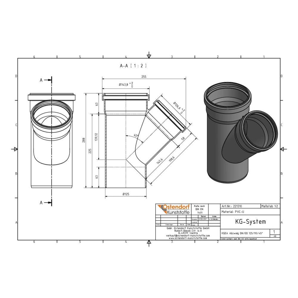 KGEA odbočka DN/OD 125/125 87 stupňů-1