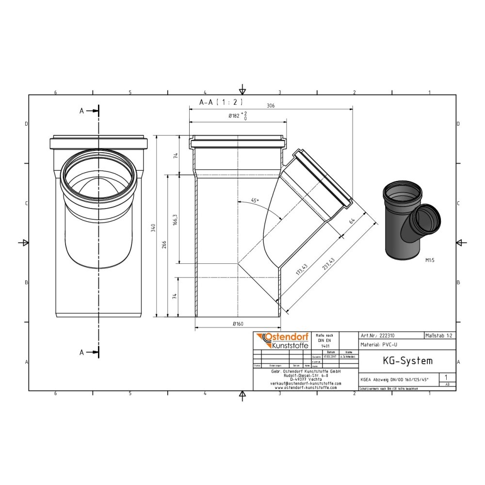 KGEA odbočka DN/OD 160/110 45 stupňů-0