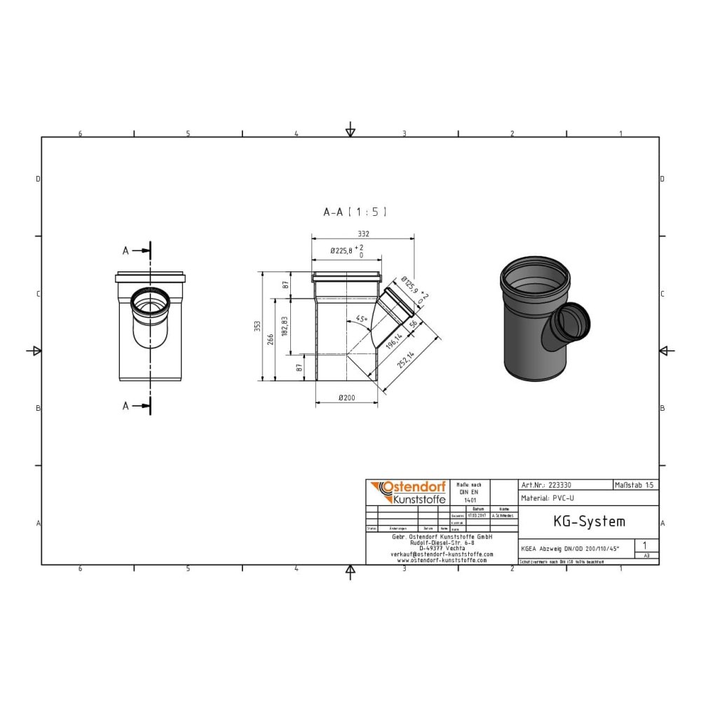 KGEA odbočka DN/OD 200/110 45 stupňů-1