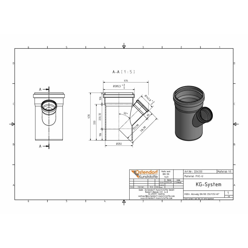 KGEA odbočka DN/OD 250/125 45 stupňů-1