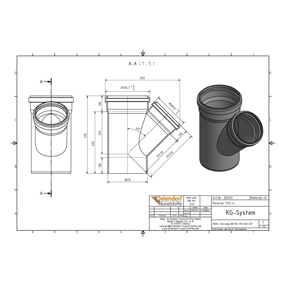 KGEA odbočka DN/OD 315/250 45 stupňů-1