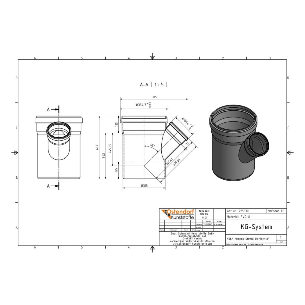 KGEA odbočka DN/OD 315/160 45 stupňů-1