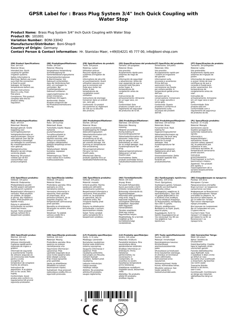 Mosazný Stecksystem 3/4" coulová rychlospojka s vodním uzávěrem-0