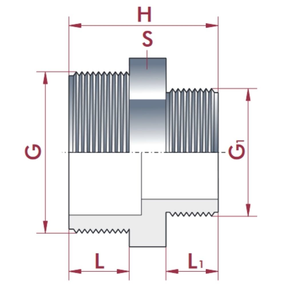 PVC - U redukovaná dvojitá vsuvka AG 1" x 1/2"-0