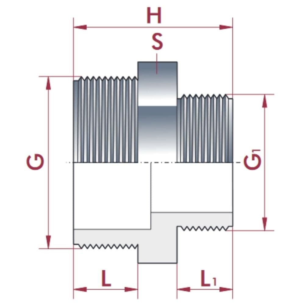 PVC - U redukovaná dvojitá vsuvka AG 2 1/2" x 1 1/4"-0