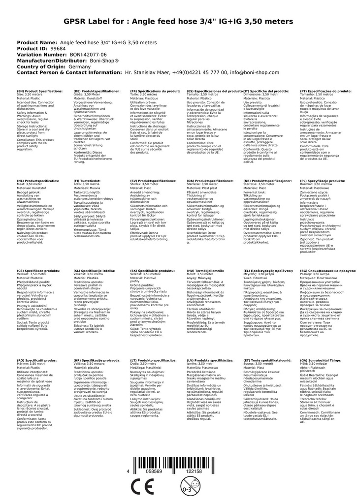 Úhlová přívodní hadice 3/4" IG+IG 3,50 metru-7