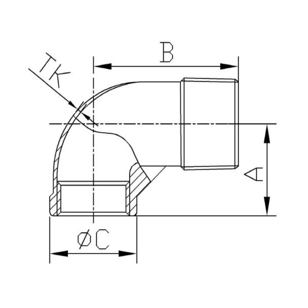 Závitová armatura z nerezové oceli úhel 90° 1 1/2" IG x 1 1/2" AG-1